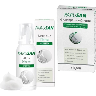 Parusan Комплект - Активна пяна за коса за жени, 100 ml + Хранителна добавка, 42 таблетки