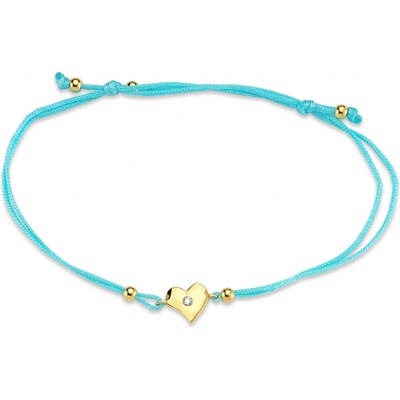 Lillian Vassago se zlatým srdíčkem a zirkonem na textilní šňůrce LLV68-NS008 Tyrkysová