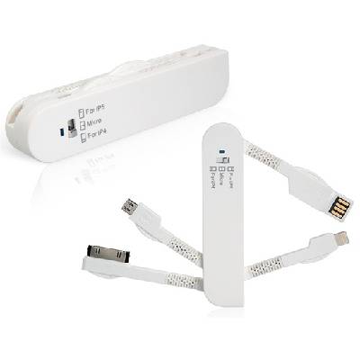 Универсален кабел с Lightning, Dock и microUSB накрайници - Knife Design 3-in-1 Cable (бял)