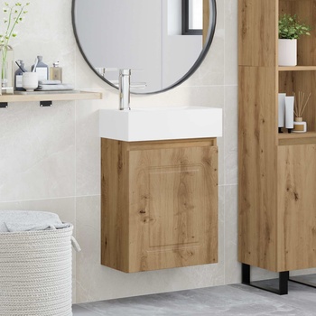 vidaXL Мивка за баня със смесител Дъб артизан 45, 5 x 22, 5 x 84 см (889470)