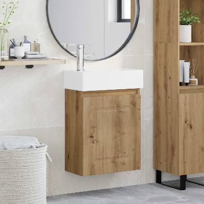 vidaXL Мивка за баня със смесител Дъб артизан 45, 5 x 22, 5 x 84 см (889470)