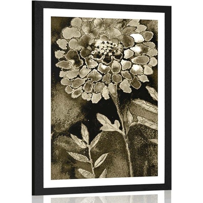Plakát s paspartou nádherné květiny v sépiovém provedení - 40x60 white