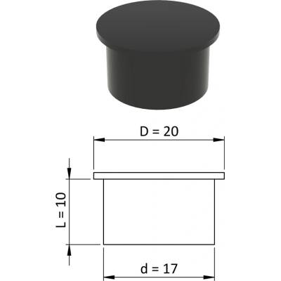 Vnútorná krytka guľatá ø 20 mm, otvor ø 17 mm, čierna, plast