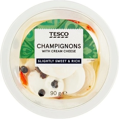 Tesco Marinované šampiňóny plnené čerstvým syrom 90 g