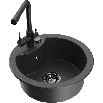 Mexen Diego гранитна мивка с 1 отделение и кухненски смесител Duero, черен на петна - 6512-76-671600-70-B (6512-76-671600-70-B)