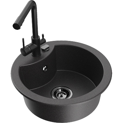 Mexen Diego гранитна мивка с 1 отделение и кухненски смесител Duero, черен на петна - 6512-76-671600-70-B (6512-76-671600-70-B)