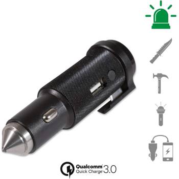 4smarts Fast Car Charger VoltRoad Emergency 4in1 QC3.0 18W - мултифункционални зарядно за кола с остър връх за чупене на стъкло и фенерче (черен)