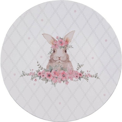 Clayre & Eef Biely servírovací tanier s králikom Floral Easter Bunny 33 x 1 cm