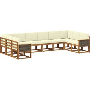 vidaXL Комплект дивани за открито 10 бр. Натурален и Крема (3385566)