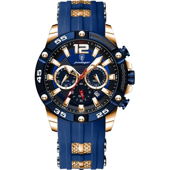 Poedagar Мъжки часовник Poedagar CS1492, силиконова каишка, синьо-златен, син циферблат (CS1492)