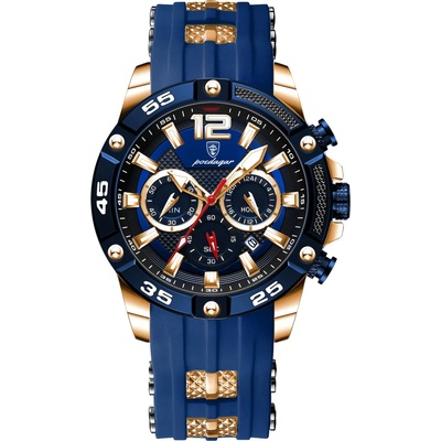 Poedagar Мъжки часовник Poedagar CS1492, силиконова каишка, синьо-златен, син циферблат (CS1492)