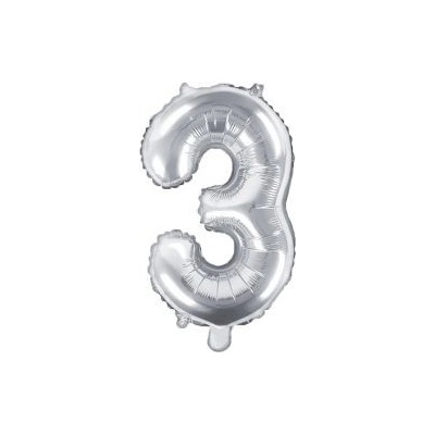 Balón fóliový 35cm číslo 3 strieborný