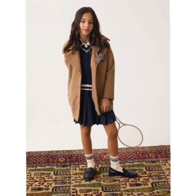 GUESS Вълнено палто за момиче в бежов цвят с бродерии Guess(Top Model 2026)