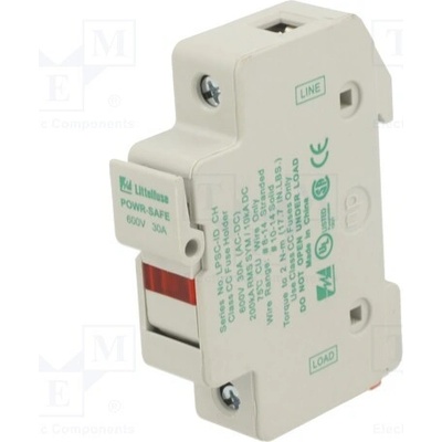 LITTELFUSE LPSC0001ZXID Zásuvka; 10,3x38mm; na přípojnici DIN; 30A; 600V; Póly: 1; bilá