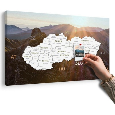 Obraz na korku mapa Slovenska s pozadím hor - 120x80 place