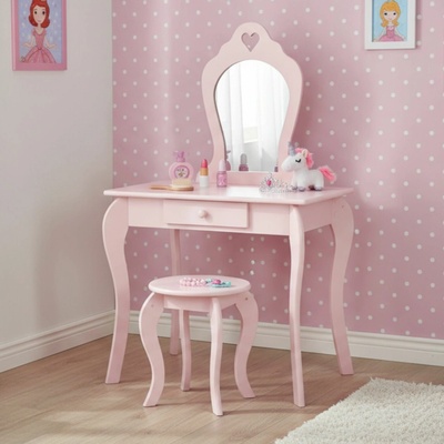 Shabby Chic PHO0403 Detský toaletný stolík so zrkadlom a stoličkou 108x71x39,5cm ružový