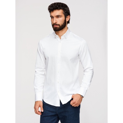 Ombre Clothing Класическа мъжка риза SLIM FIT от сатенирана тъкан - бяла V1 OM-SHOS-0211 Ombre Clothing Ombre Clothing | Byal | МЪЖЕ | S