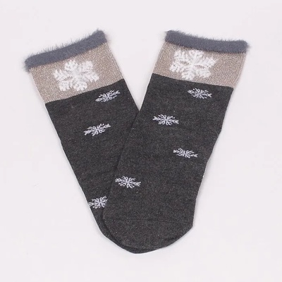 Дамски чорапи в тъмносив цвят със снежинки и златисто ламе