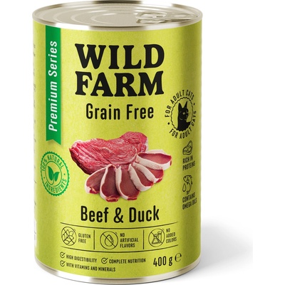 WILD FARM Premium Grain Free Beef and Duck 400g - беззърнена храна за котки