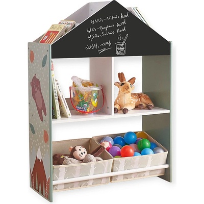 Ginger Home Детски шкаф, етажерка за играчки и книжки с мече, черна дъска за писане, къщичка forest