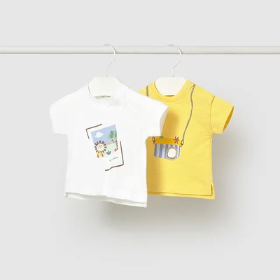 MAYORAL Комплект 2 тениски къс ръкав Горчица и бяло за новородено момче Mayoral