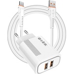 S-Link мрежово зарядно устройство - SL-EC50 (2xUSB, 5V/2, 4A, 12W, бързо зареждане, Micro-USB кабел за данни и зареждане с дължина 100 см, бял) (35312)