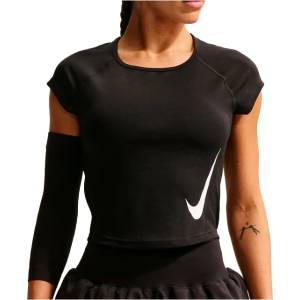 Nike Дамска тениска Nike Women's Swoosh Run Dri-FIT S/S Running Top Running shirt - Black / White / Reflective Silver / White (916-7172-0214)