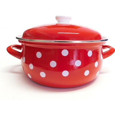 BELIS Hrniec a pokrievka smalt 20cm 3,6L, červený biele bodky