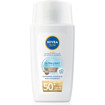 Nivea SUN Ultra Light лек тониращ флуид SPF 50+ цвят Medium 40ml