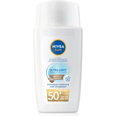 Nivea SUN Ultra Light лек тониращ флуид SPF 50+ цвят Medium 40ml