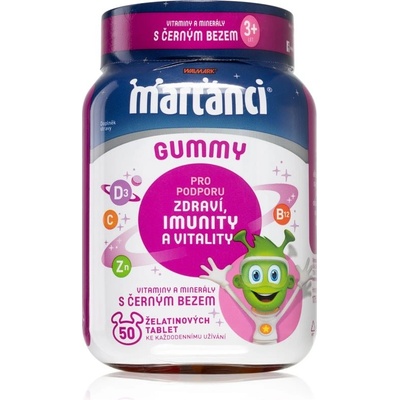 Marťánci Gummy Čierny bez žuvacie mäkké tobolky na podporu imunitného systému Apple, Blackcurrant 50 ks