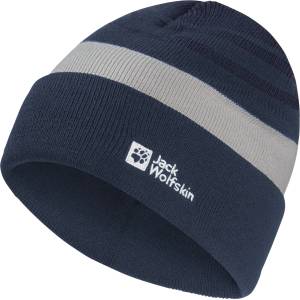 Jack Wolfskin Детска зимна шапка (beanie) Jack Wolfskin Kid's Stripy Knit Beanie - Midnight Sky - размер 51-53 cm (904-4232-0112)