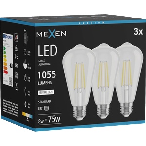 Mexen Vintis 3x LED нажежаема жичка E27, ST64, 8W, неутрална - 4000K, 1055 lm, прозрачно (L152-E27-0840-00x03)