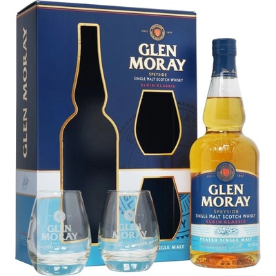 Glen Moray PEATED 40% 0,7 l (dárkové balení 2 sklenice)