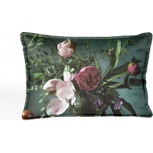 Velvet Atelier Zelený zamatový vankúš s kvetinovým vzorom Bodegon 50x35