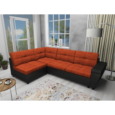DST Ъглов диван Doris-dst, черна кожа и оранжево