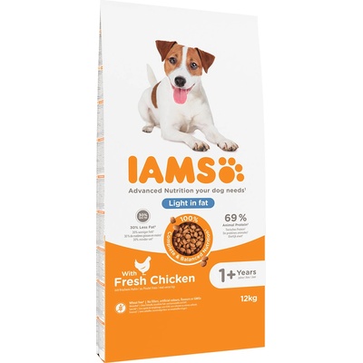 Iams 2х12кг Weight Control IAMS for Vitality, суха храна за кучета - с пиле