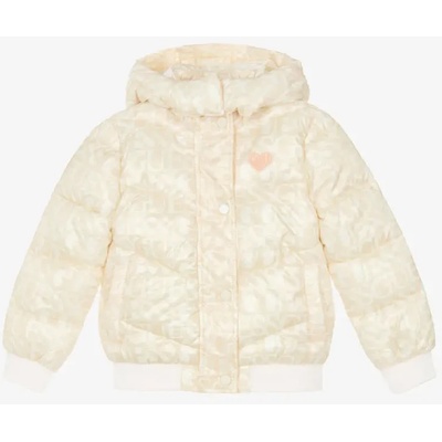 GUESS Зимно яке за мини момиче в мръсно бяло с качулка и лого Guess