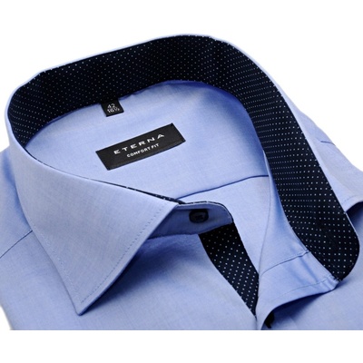 Eterna Comfort Fit Fine Oxford košile krátký rukáv s tmavě modrým vnitřním límcem světle modrá