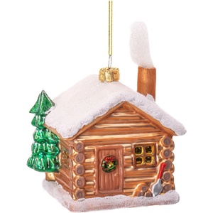 Sass & Belle Стъклена ръчно изработена коледна украса 10 cm Christmas Cabin - Sass & Belle (LINXM333)