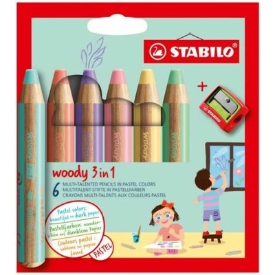 Stabilo Barvička vodovka a voskovka STABILO woody 3 v 1 6 ks balení s ořezávatkem 453123
