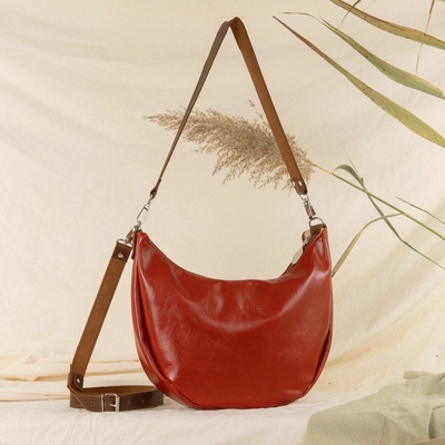 Ammyla kožená kabelka Luna tehlová hnedá Crossbody s popruhom