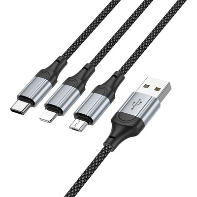Hoco X102 3v1 USB A na Lightning Micro USB Type C 2,4A 1m černý