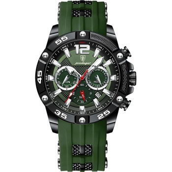 Poedagar Мъжки часовник Poedagar CS1490, силиконова каишка, зелен, зелен циферблат (CS1490)