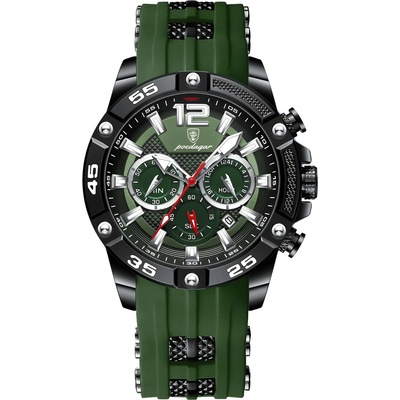 Poedagar Мъжки часовник Poedagar CS1490, силиконова каишка, зелен, зелен циферблат (CS1490)
