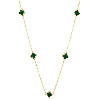 Lillian Vassago Zlatý náhrdelník s malachitmi, štvorlístky LLV31-GN038 Žltá