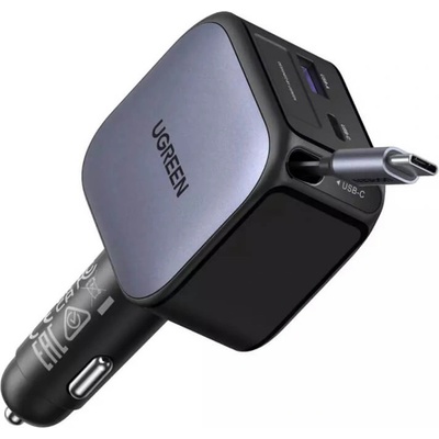 UGREEN Зарядно за кола с вграден USB-C кабел и USB-A и USB-C изходи - Ugreen EC603 3 in 1 Fast Car Charger With USB-C Cable 90W (черен) (EC603)