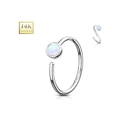 Šperky4U zlatý piercing kruh, bílý opál ZL01179WH-WG