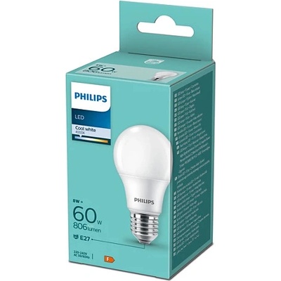 Philips LED žárovka 1x8W-60W E27 806lm 4000K bílá