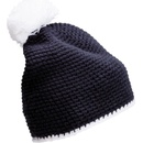 Myrtle Beach MB7964 pletená čepice s kontrastním pruhem a bambulí Tmavě modrá bílá
